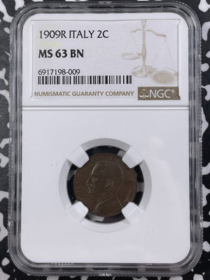 1909-R Italy 2 Centesimi NGC MS63BN Lot#G9559 Choice UNC!