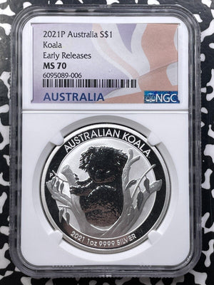 2021-P Australia Koala $1 Dollar 1 Oz NGC MS70 Lot#G9076 Silver! Early Releases