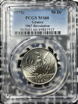 (1970) Greece 50 Drachmai PCGS MS66 Lot#G7900 Silver! Gem BU!