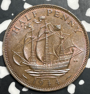1944 Great Britain 1/2 Penny Half Penny Lot#T9054 High Grade! Beautiful!