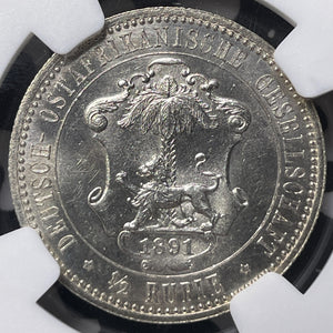1891 German East Africa 1/2 Rupie NGC MS62 Lot#MK93 Silver! Nice UNC!