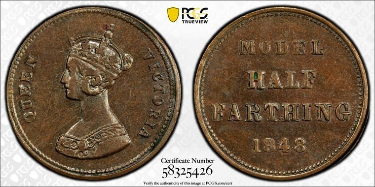 1848 G.B. Victoria Model 1/2 Farthing PCGS MS63BN Lot#G3592 Choice UNC! X#5