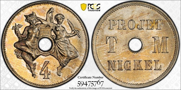 (1889) France Pattern 4 Centimes PCGS SP65 Lot#G4201 Gem BU! Maz-2318