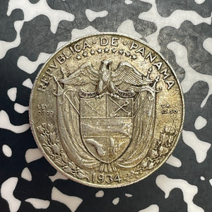 1934 Panama 1/4 Balboa Lot#T6373 Silver! Key Date! Nice!