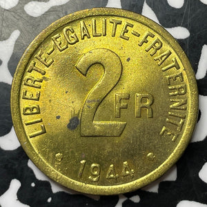 1944 France Allied Occupation 2 Francs Lot#E9513 High Grade! Beautiful! KM#905