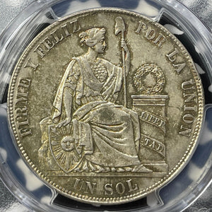 1884-BD Peru 1 Sol PCGS AU58 Lot#G9337 Silver!