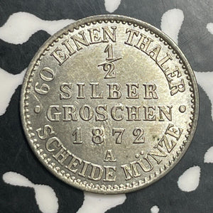 1872-A Germany Prussia 1/2 Groschen Lot#E9807 Silver! High Grade! Beautiful!