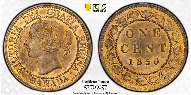 1859 Canada Large Cent PCGS MS63RB Lot#G3668 Choice UNC! Narrow '9'