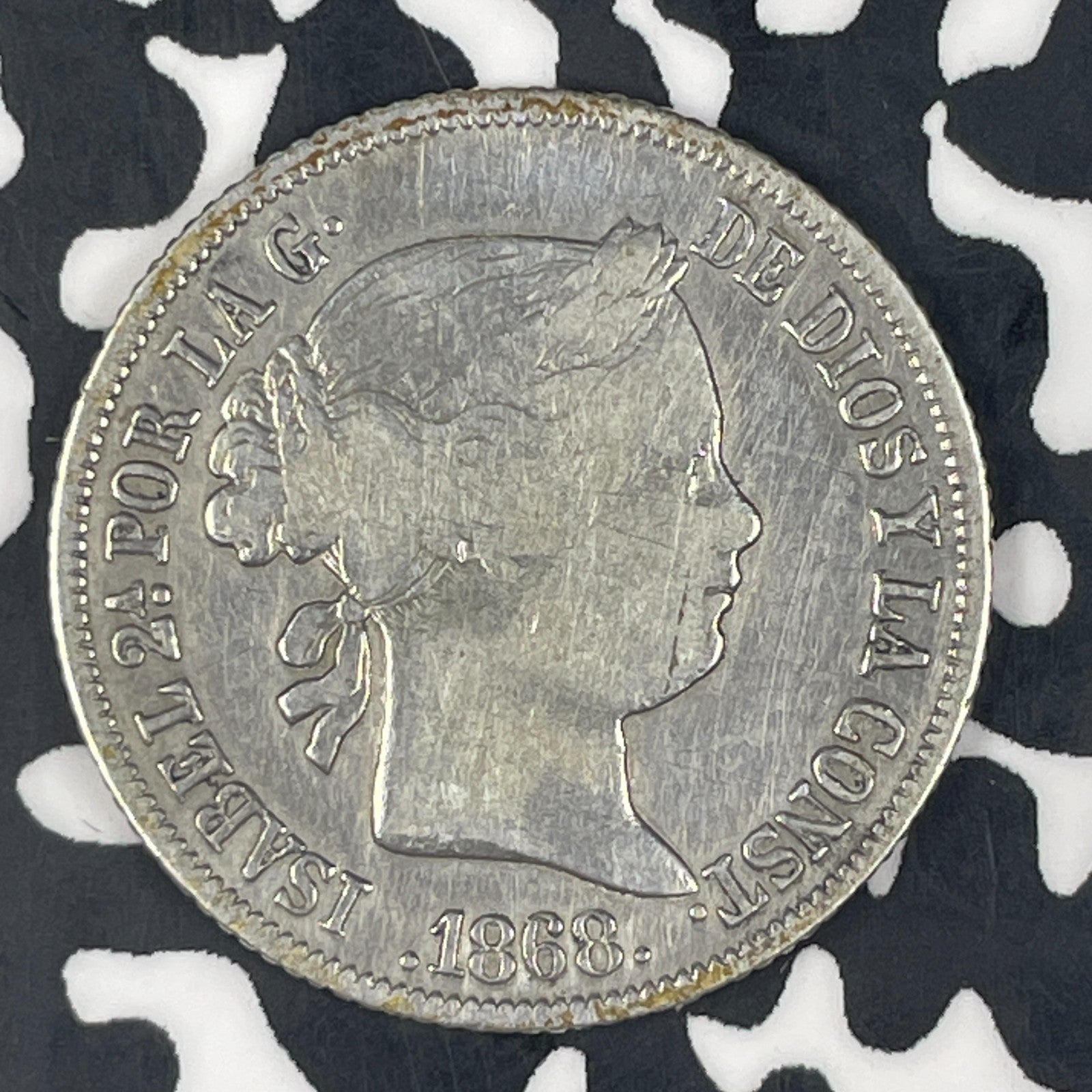 1868 Spanish Philippines 20 Centavos Lot#C9194 Silver!