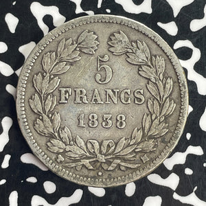 1838-MA France 5 Francs Lot#T8292 Large Silver Coin!