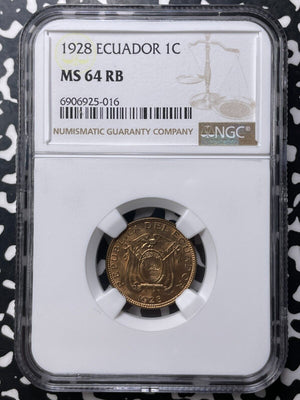 1928 Ecuador 1 Centavo NGC MS64RB Lot#G8937 Choice UNC!