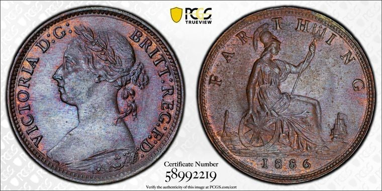 1886 Great Britain Victoria Farthing PCGS MS64BN Lot#G3951 Choice UNC! S-3958