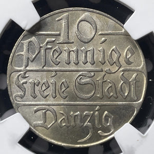 1923 Danzig 10 Pfennig NGC MS64 Lot#G8930 Choice UNC!