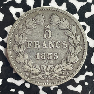 1835-B France 5 Francs Lot#T8299 Large Silver Coin!