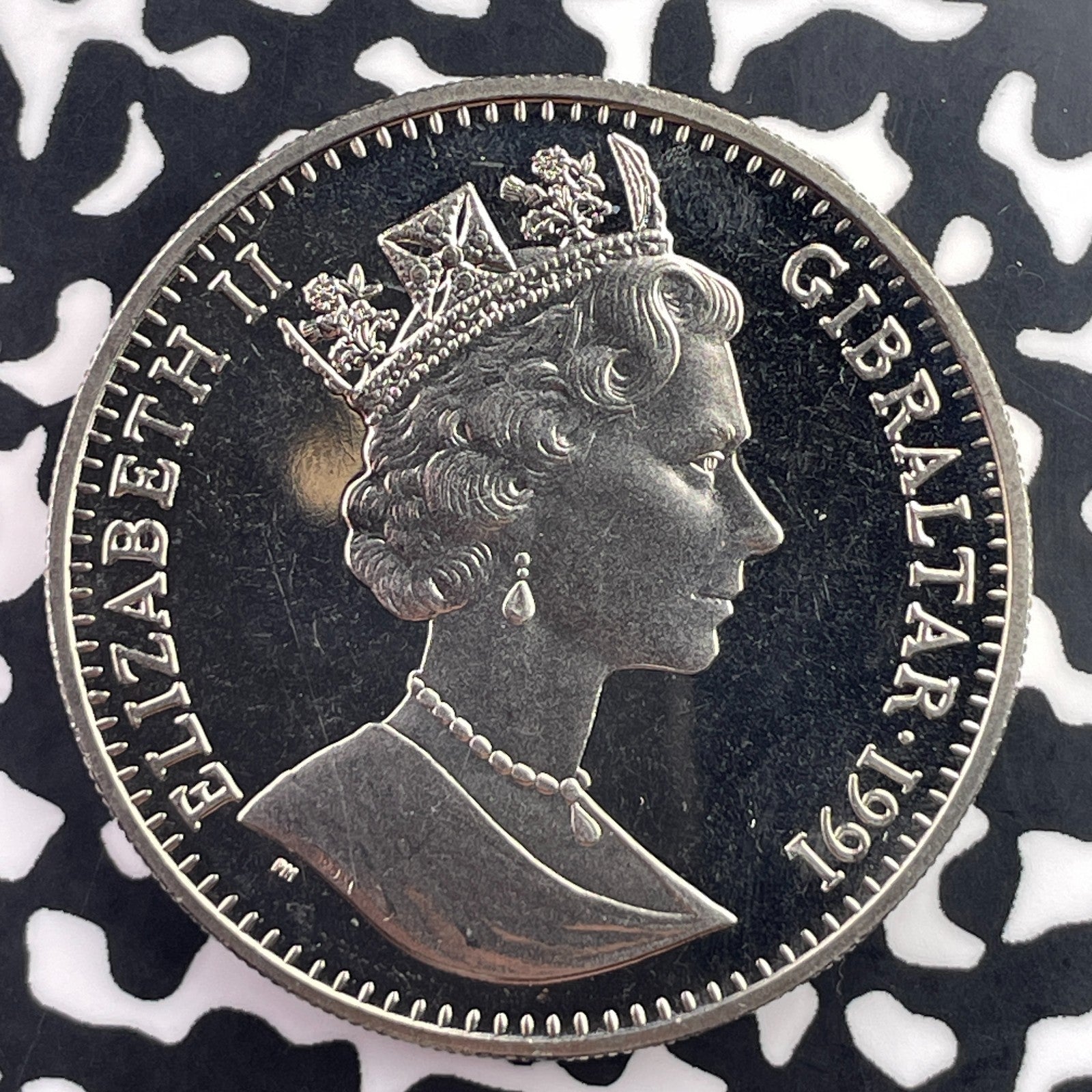 1991 Gibraltar 1 Crown Lot#C5519 High Grade! Beautiful! KM#68