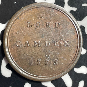 1773 Great Britain Lord Camden Medal by Kirk Lot#T1423 26mm