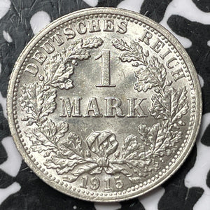 1915-F Germany 1 Mark Lot#D6855 Silver! High Grade! Beautiful!
