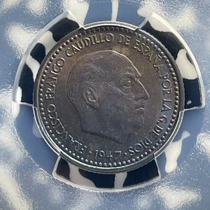 1947 (52) Spain 1 Peseta PCGS MS64 Lot#G722 Choice UNC! Beautiful Toning!