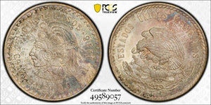 1948-Mo Mexico 5 Pesos PCGS MS65 Lot#G7436 Large Silver! Beautiful Toning!