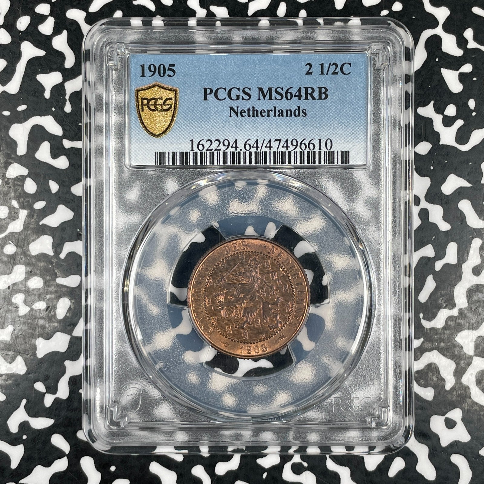1905 Netherlands 2 1/2 Cents PCGS MS64RB Lot#G4101 Choice UNC!