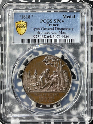 "1818" France Lyon General Dispensary Medal PCGS SP64 Lot#G9446 Choice UNC!