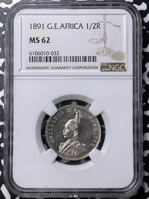 1891 German East Africa 1/2 Rupie NGC MS62 Lot#MK93 Silver! Nice UNC!