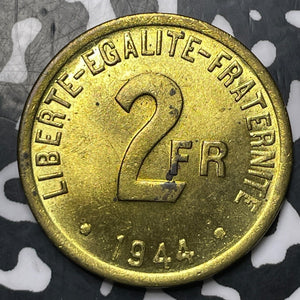 1944 France Allied Occupation 2 Francs Lot#JM8326 High Grade! Beautiful! KM#905