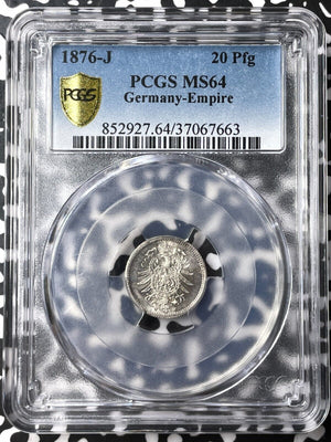 1876-J Germany 20 Pfennig PCGS MS64 Lot#G7310 Silver! Choice UNC!
