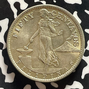 1921 U.S. Philippines 50 Centavos Lot#T5198 Silver! Nice!
