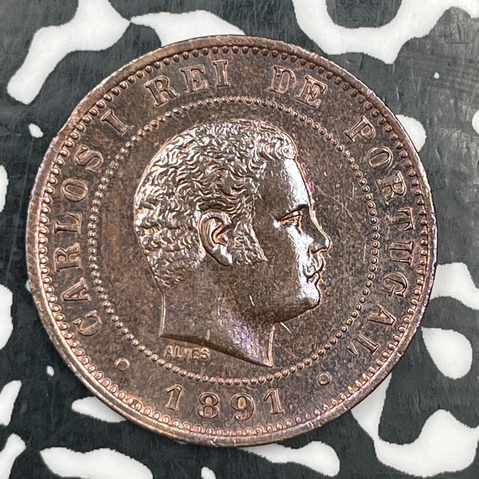 1891 Portugal 10 Reis Lot#F9180 High Grade! Beautiful!