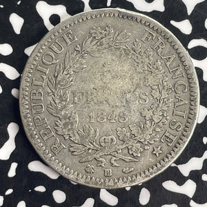 1848-BB France 5 Francs Lot#T8274 Large Silver Coin!