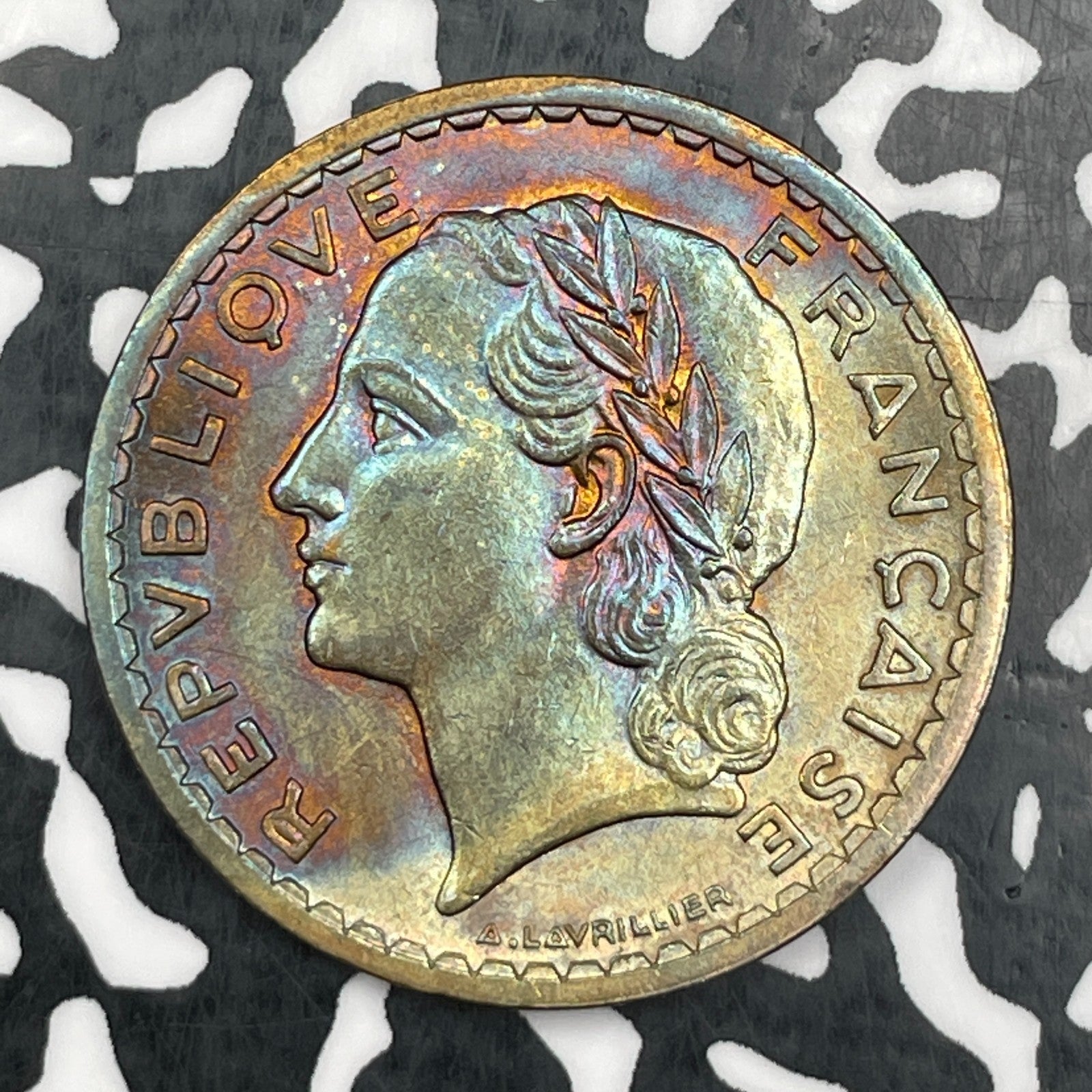 1945 France 5 Francs Lot#N2190 High Grade! Beautiful Toning! KM#888a.2