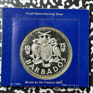 1975 Barbados $10 Dollars Lot#B1761 Silver! Proof! In Franklin Mint Flip