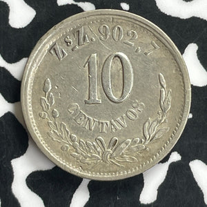 1891-Zs Z Mexico 10 Centavos Lot#T9784 Silver! Nice!