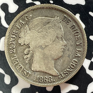 1868 Spanish Philippines 20 Centavos Lot#T4662 Silver!