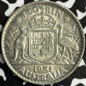 1951 Australia 1 Florin Lot#D8929 Silver! Nice! KM#48