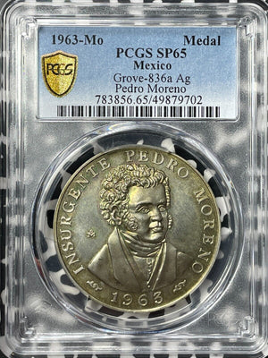 1963-Mo Mexico Pedro Moreno Medal PCGS SP65 Lot#G8471 Silver! Gem BU! Grove-836a