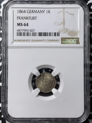 1864 Germany Frankfurt 1 Kreuzer NGC MS64 Lot#G7064 Choice UNC!