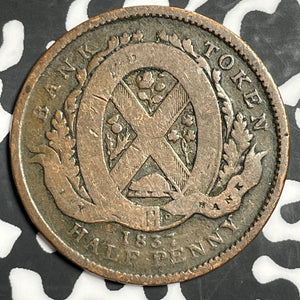 1837 Lower Canada Quebec Un Sou 1/2 Penny Token Lot#E6294
