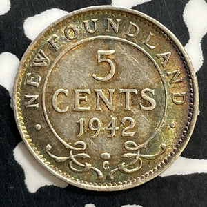 1942-C Newfoundland 5 Cents Lot#T0318 Silver! High Grade! Beautiful!