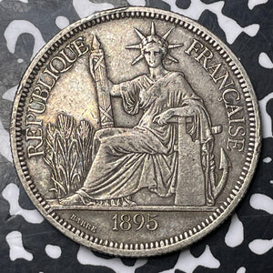 1895-A French Indo-China 1 Piastre Lot#MK154 Large Silver!