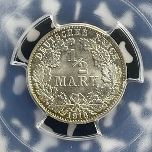 1918-D Germany 1/2 Mark PCGS MS67 Lot#WG7 Silver! Gem BU!
