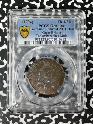 (1794) G.B. Tooke/Breeches Mule 1/2 Penny Conder Token PCGS UNC Detail Lot#G127