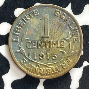1913 France 1 Centime Lot#T7635 High Grade! Beautiful Toning!