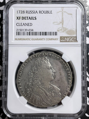 1728 Russia 1 Rouble NGC Cleaned-XF Details Lot#G6851 Large Silver Coin!