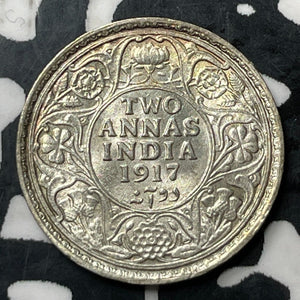 1917 India 2 Annas Lot#E7061 Silver! High Grade! Beautiful!