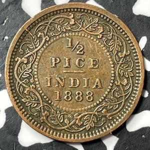 1888 India 1/2 Pice Lot#JM7619 Nice! Key Date!