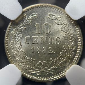 1882 Netherlands 10 Cents NGC MS65 Lot#G9056 Silver! Gem BU!