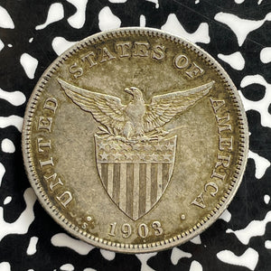 1903-S US Philippines 1 Peso Lot#JM0223 Silver! Nice Detail,Rev. Lamination Flaw