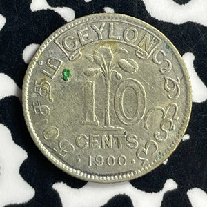 1900 Ceylon 10 Cents Lot#T6875 Silver!